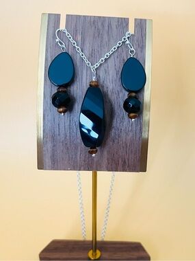 Silver plated Black crystals and tigers eye Jewelry Set